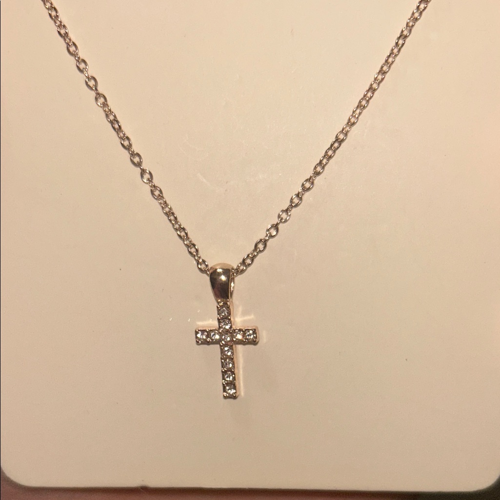 Elegant Rose Gold Sparkle Cross Pendant Necklace 45cm Chain 5$